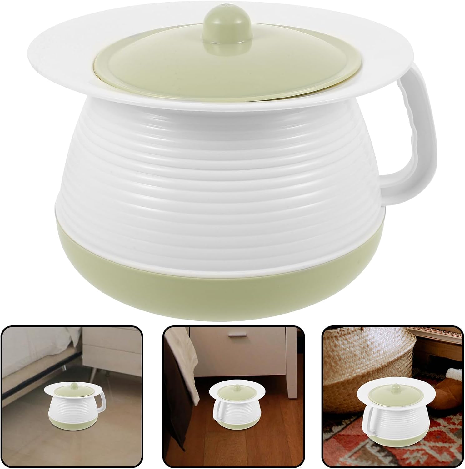 Yardwe Covered Plastic Urinal Pot with Lid for Children Adults Elderly 8.26X7.28X5.51In Chamber Pot Home Hospital Use Easy-Clean Spittoon Pee for Nighttime Potty Training