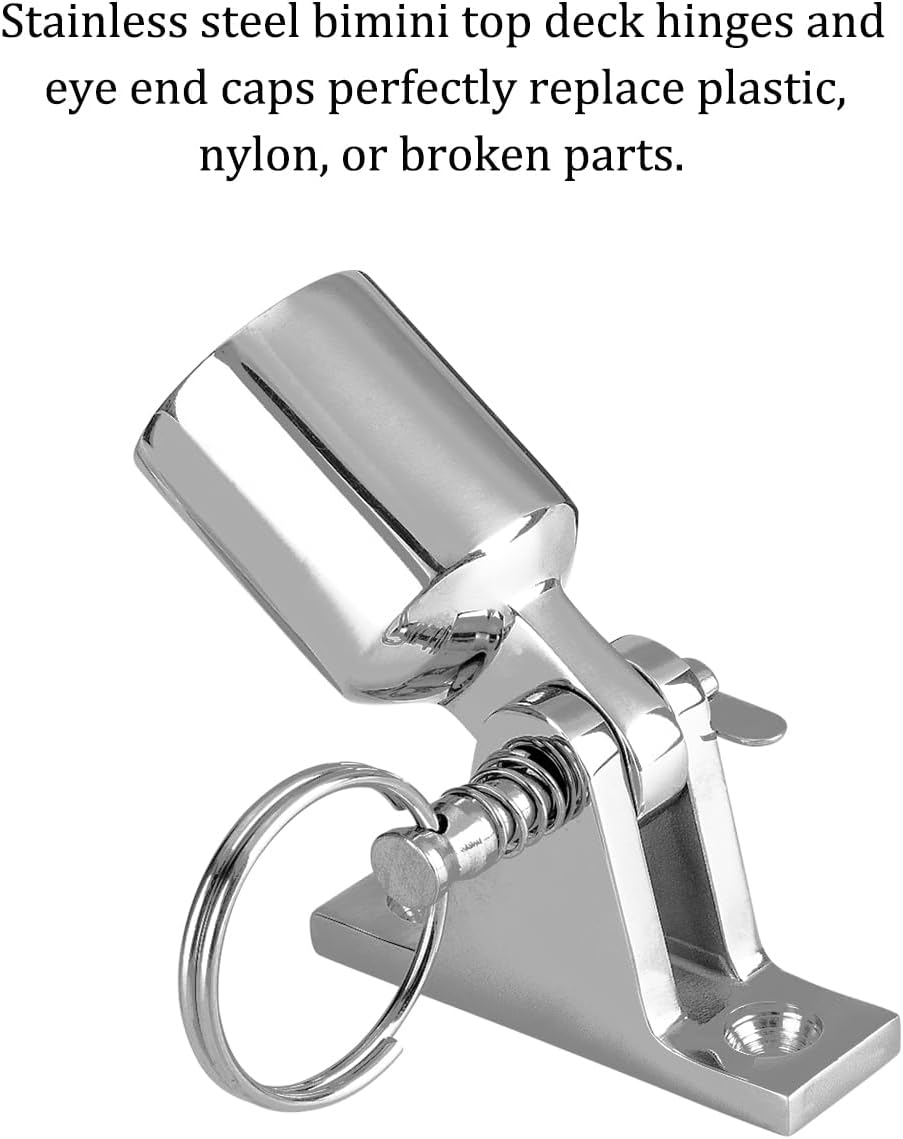 TINGZHIGO Heavy Duty Bimini Top Deck Hinge and Eye End Cap Fits 7/8 or 1 inch Tube, 316 Stainless Steel Bimini Top Hardware with A Mounting Wrench