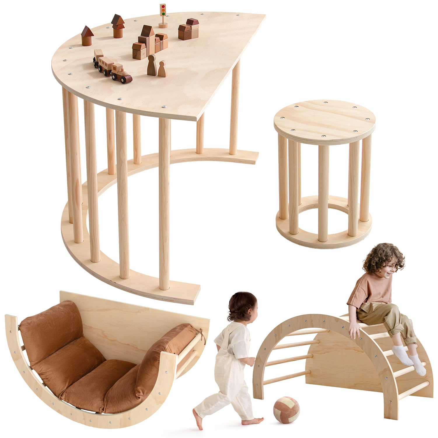 Arch Rocker Arch with Cushion - Wooden Climber Montessori Climbing Arch for Kids, Pillow for Arches (Arch Table Stool with Cushion)