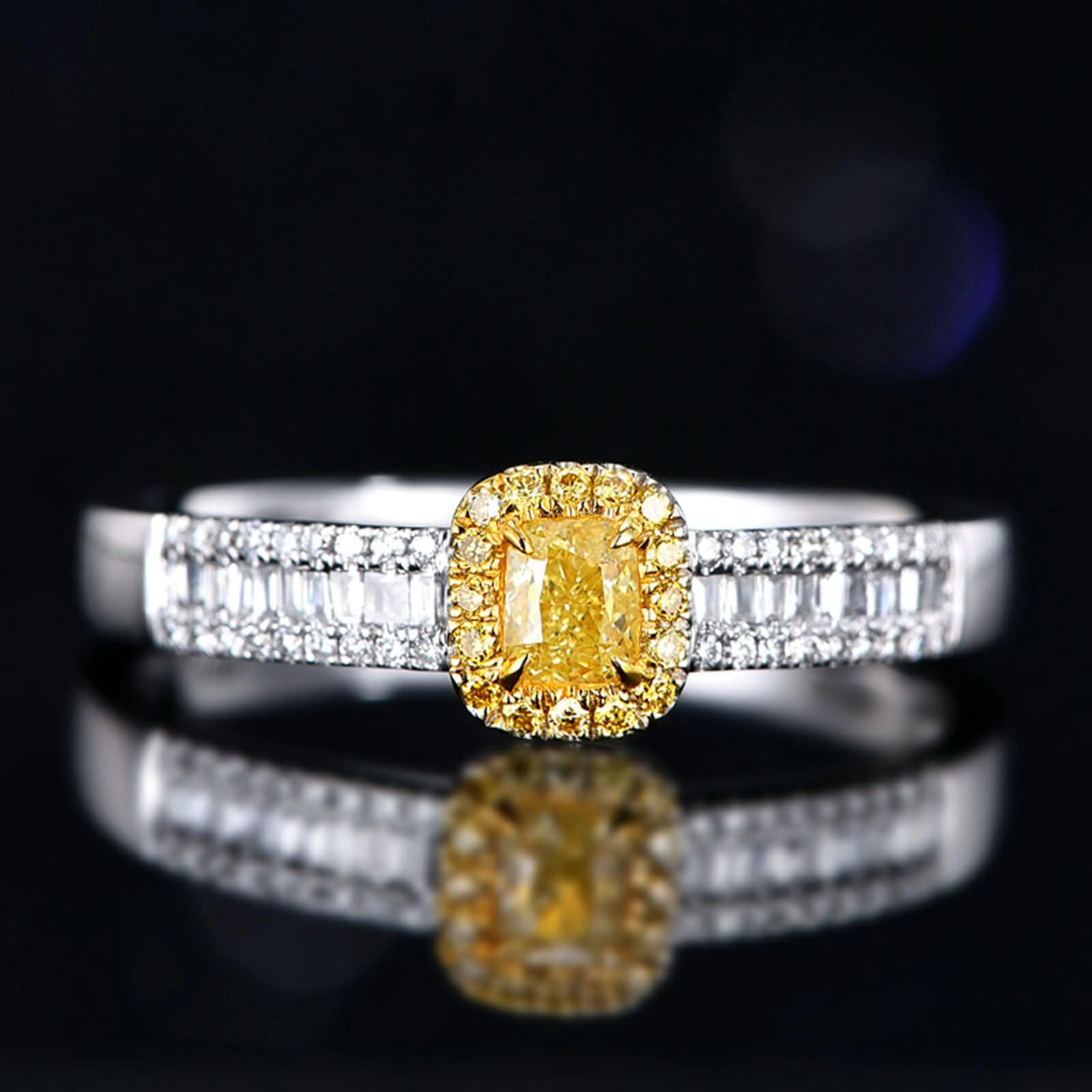 Anillo Compromiso 9K / 14K / 18K Oro Blanco Mujer, 4 Garras Cuadrado con Diamante de 0,2ct, Anillo de Compromiso Mujer Plata Amarillo