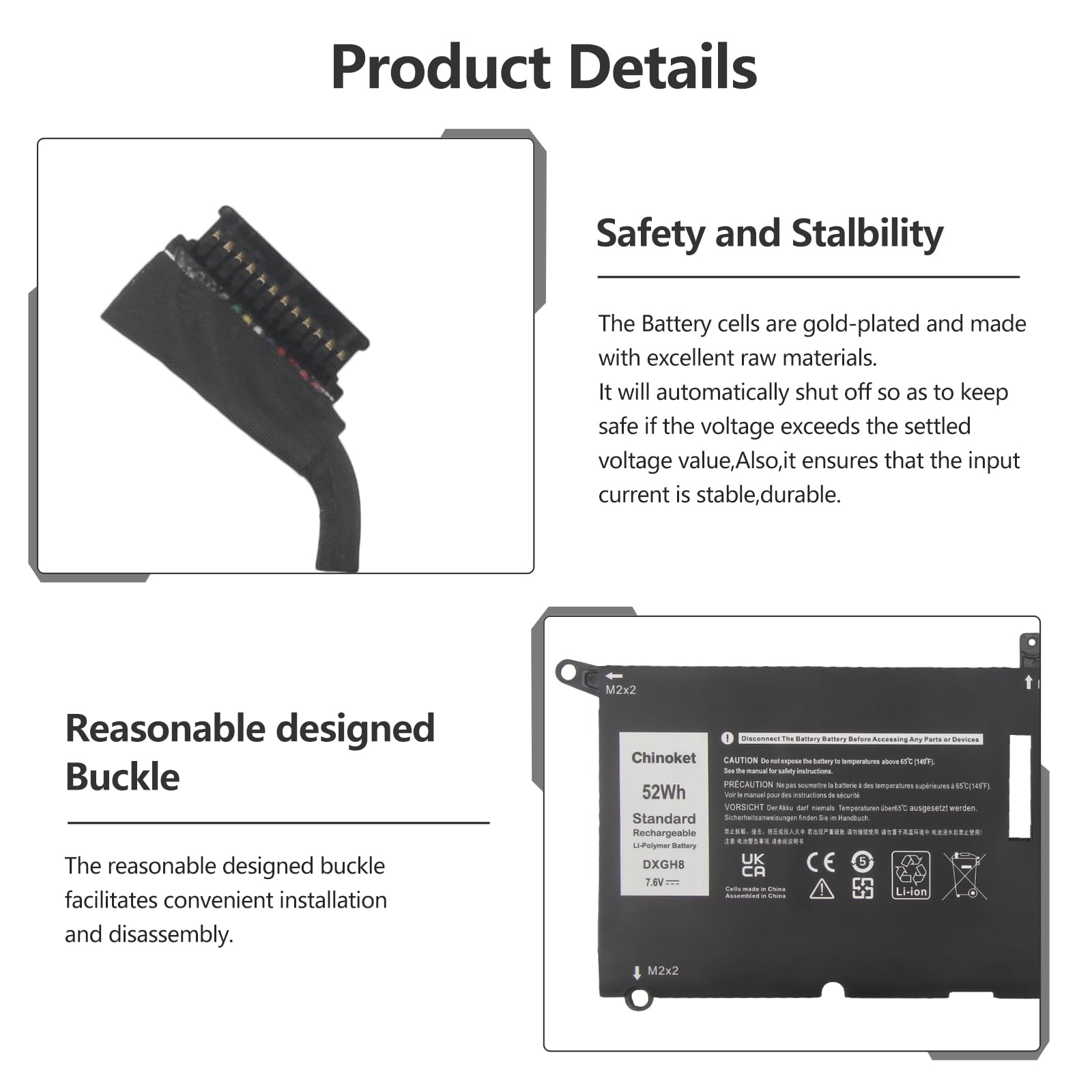 DXGH8 Batería para DELL XPS 13 9370 9380 inspiron 13 7390 7391 2-in-1 Inspiron 5390 5391 7490 Latitude 3301 e3301 Vostro 5391 5390 Series H754V V48RM HK6N5 P82G001 P113G G8VCF 52Wh