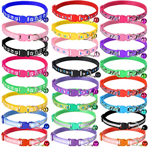 24 Pcs Puppy Collars For Litter Cat Collar With Bells Soft Nylon Whelping Puppy Collars Adjustable Reflective Cat Collar For Newborn Pets Dogs, Assorted Colors (Lovely Style) #TOP28