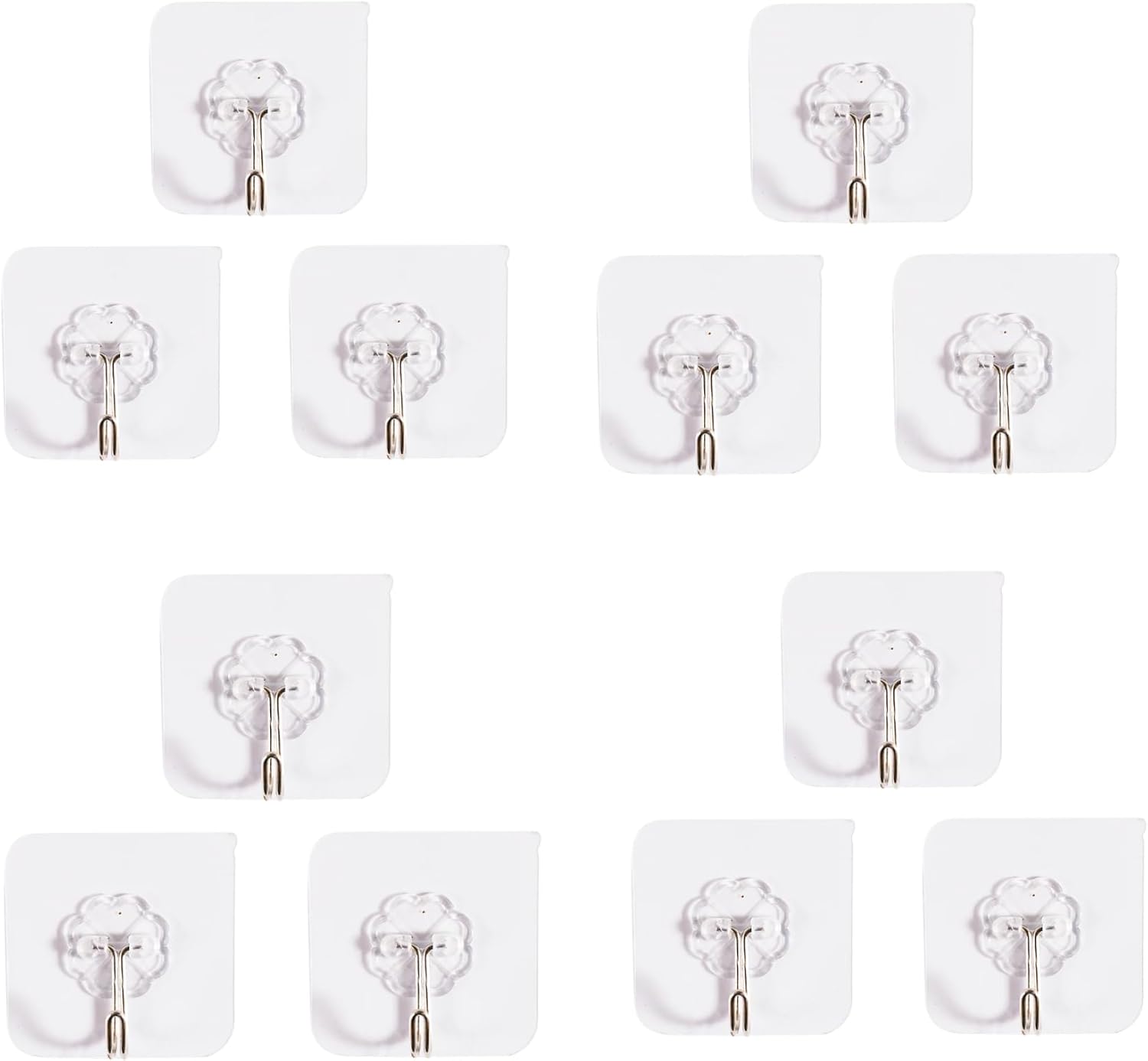 iNSha Essentials – Heavy Duty Square Adhesive Wall Hooks – Pack of 2 (12 pcs) | Strong, Transparent, Waterproof | Ideal for Kitchens, Bathrooms, Offices & More