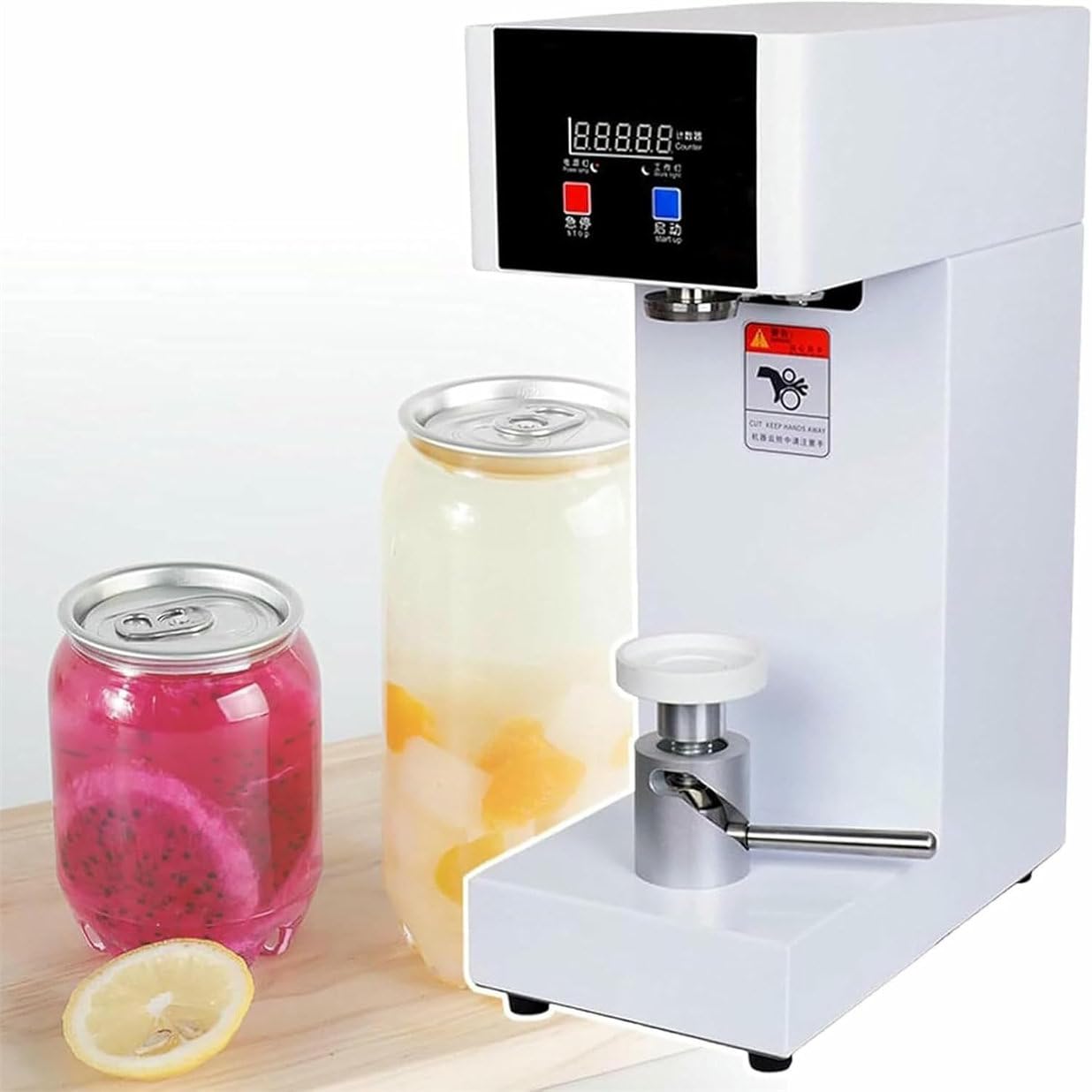 180W Commercial Semi-Automatic Cans Sealer with Counter & LCD Display, 3.9-7.9