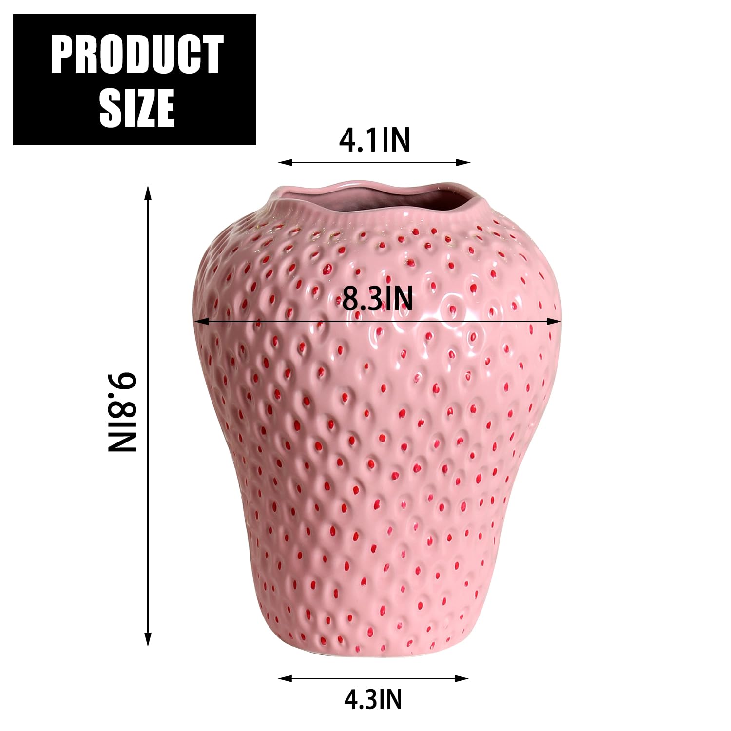Vase à Fleurs en céramique à Motif de Fraise, Vase décoratif géant pour Arrangement Floral, Unique pour décoration de Maison, Cuisine, Bureau, Centre de Table, Grande Taille, Rose