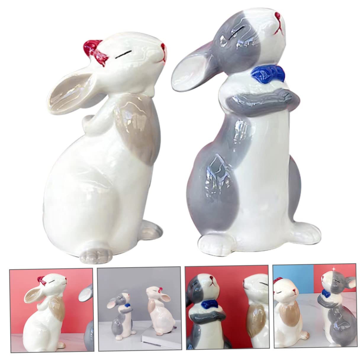 Statue De Lapin en Céramique Modèle De Lapin Domestique Figurine De Lapin Décoration De Table