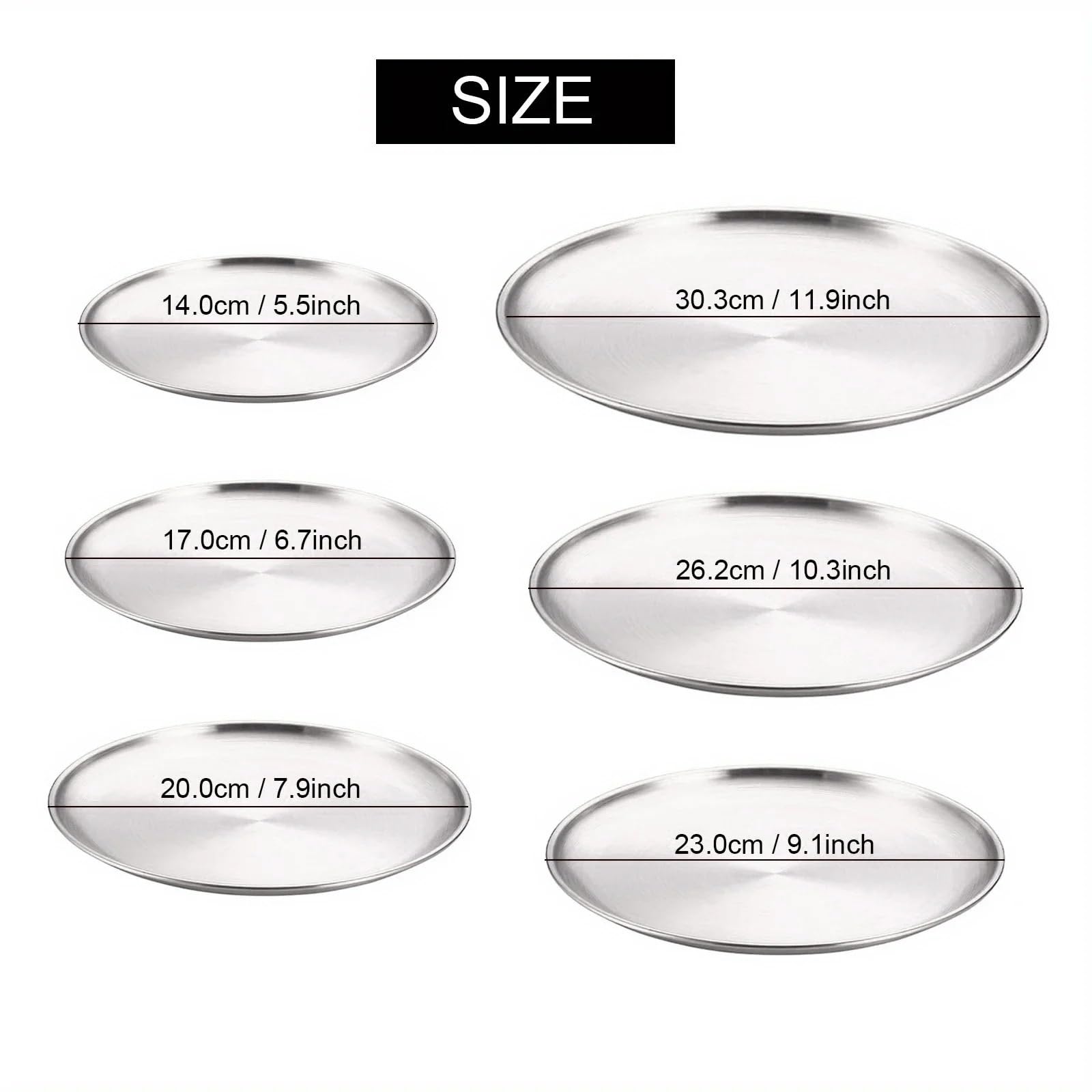 Bandeja de Servicio de Acero Inoxidable 4 Platos Redondos de Acero Inoxidable for escupir Huesos, Bandeja Poco Profunda, Plato Metal for Acampar, Comedor, Picnic, Utensilios Cocina(30cm)