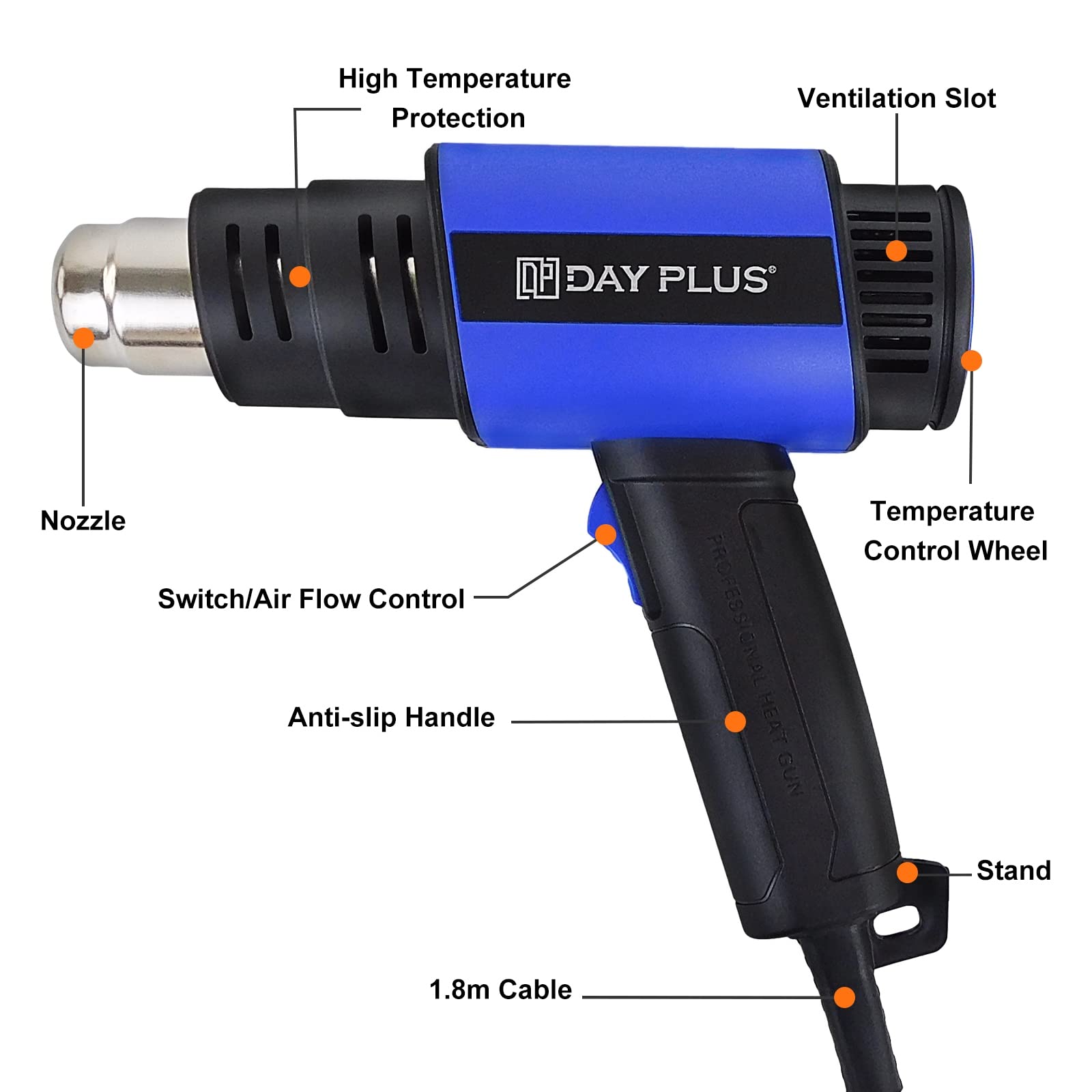 2000W Handheld Heat Gun Professional Hot Air Gun Kit 50?-650? Variable Temperature with 4 Nozzle DIY Tools