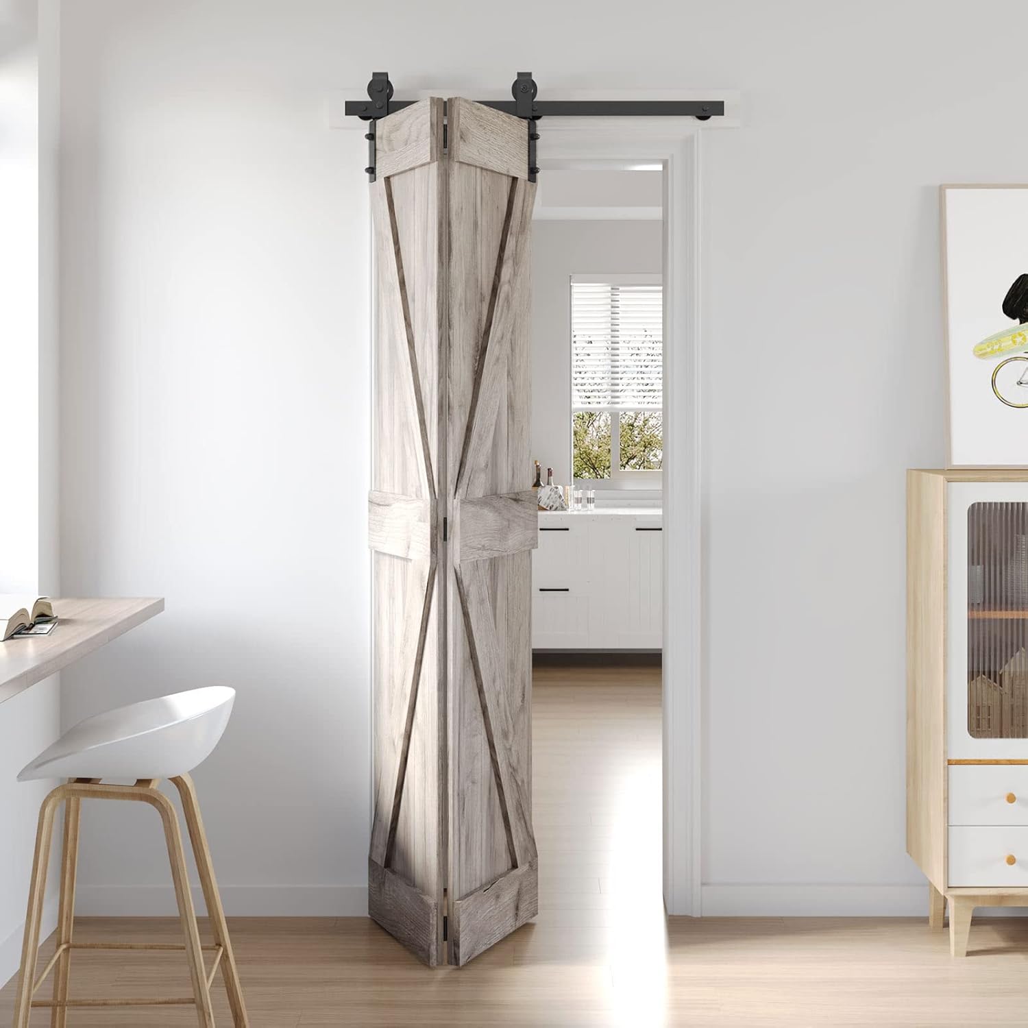 Roymelo 34" Bifold Sliding Barn Door Hardware Track Kit,Side Mounted