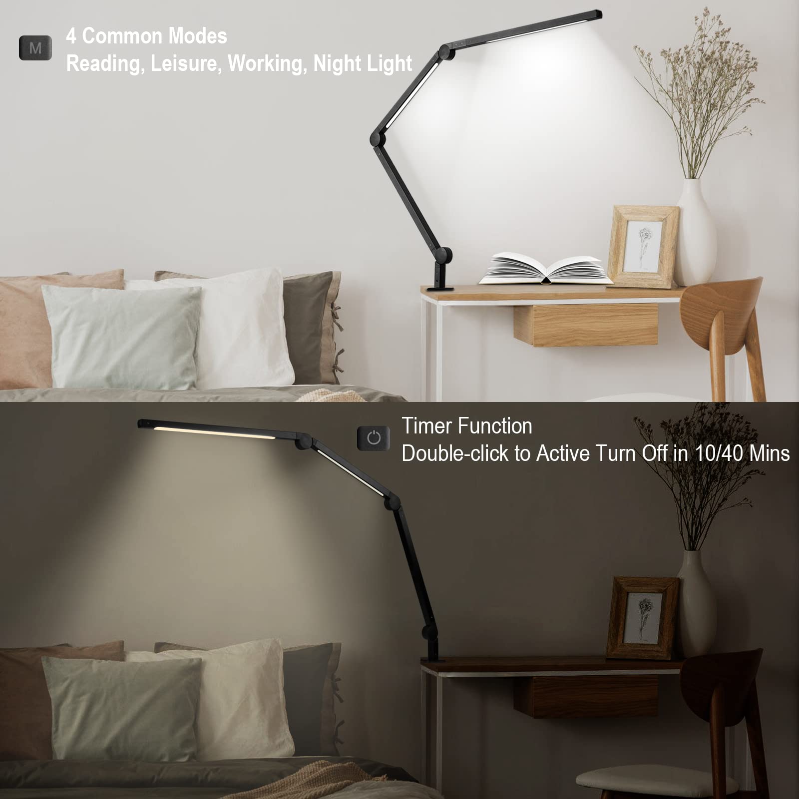 EYOCEAN 1100lm Lampada da Scrivania LED a Braccio Oscillante Flessibile, con Morsetto, per Ufficio, Tavolo, Casa, Alta Qualità