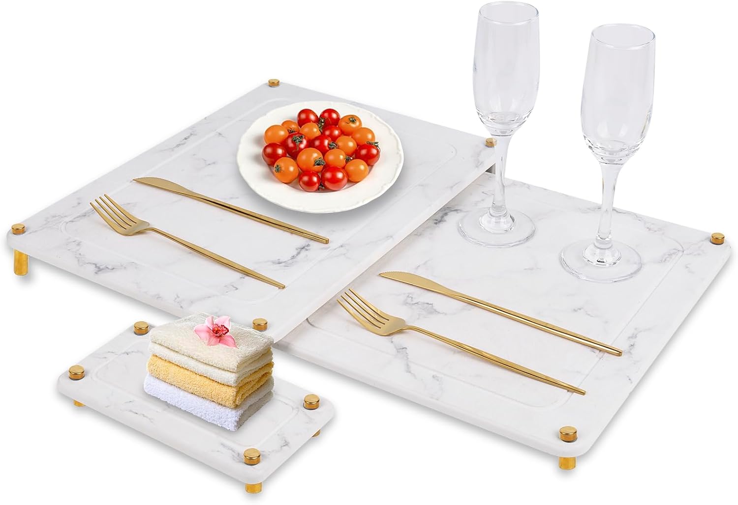 Stone Dish Drying Mat for Kitchen - 3Pcs Stone Drying Mats, Water Absorbing Quick Dry Coffee Tray, Diatomaceous Earth Dish Pad for Sink Counter, Large & Small Multi-Purpose Bottle Rack, Ivory-Marble