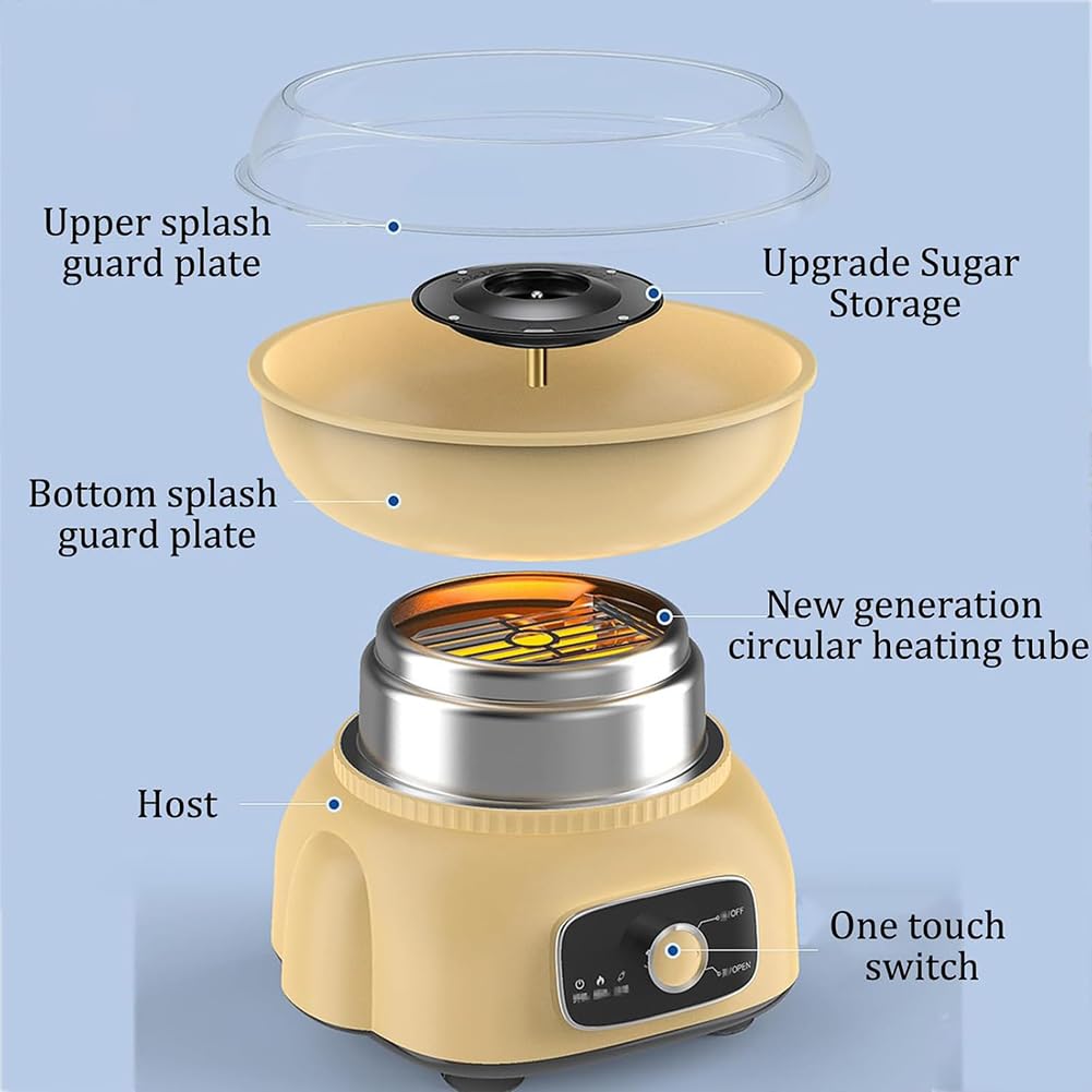 Máquina eléctrica de algodón para dulces con cuenco para prevenir salpicaduras y diseño extraíble lavable para dulces caseros y fiestas de cumpleaños