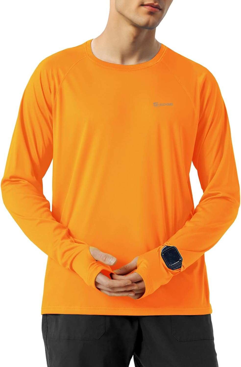 Men’s UPF 50+ Rash Guard Shirt Long Sleeve Watch Window Thumbholes Zip Pocket Quick-Dry for Outdoor Activities