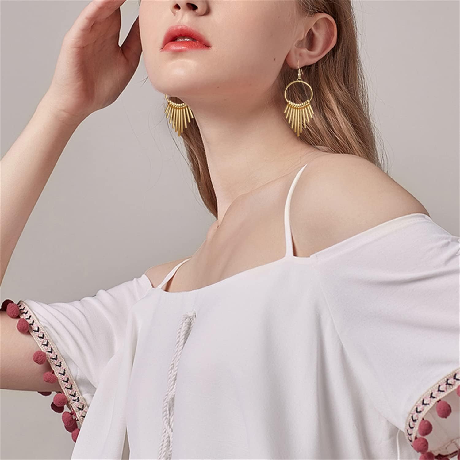 Elegant Bohemian Vintage Long Gold Tassel Dangle Drop Earrings Hypoallergenic Minimalist Hollow Round Bar Dangle Earrings for Women Jewelry Gifts - Image 3