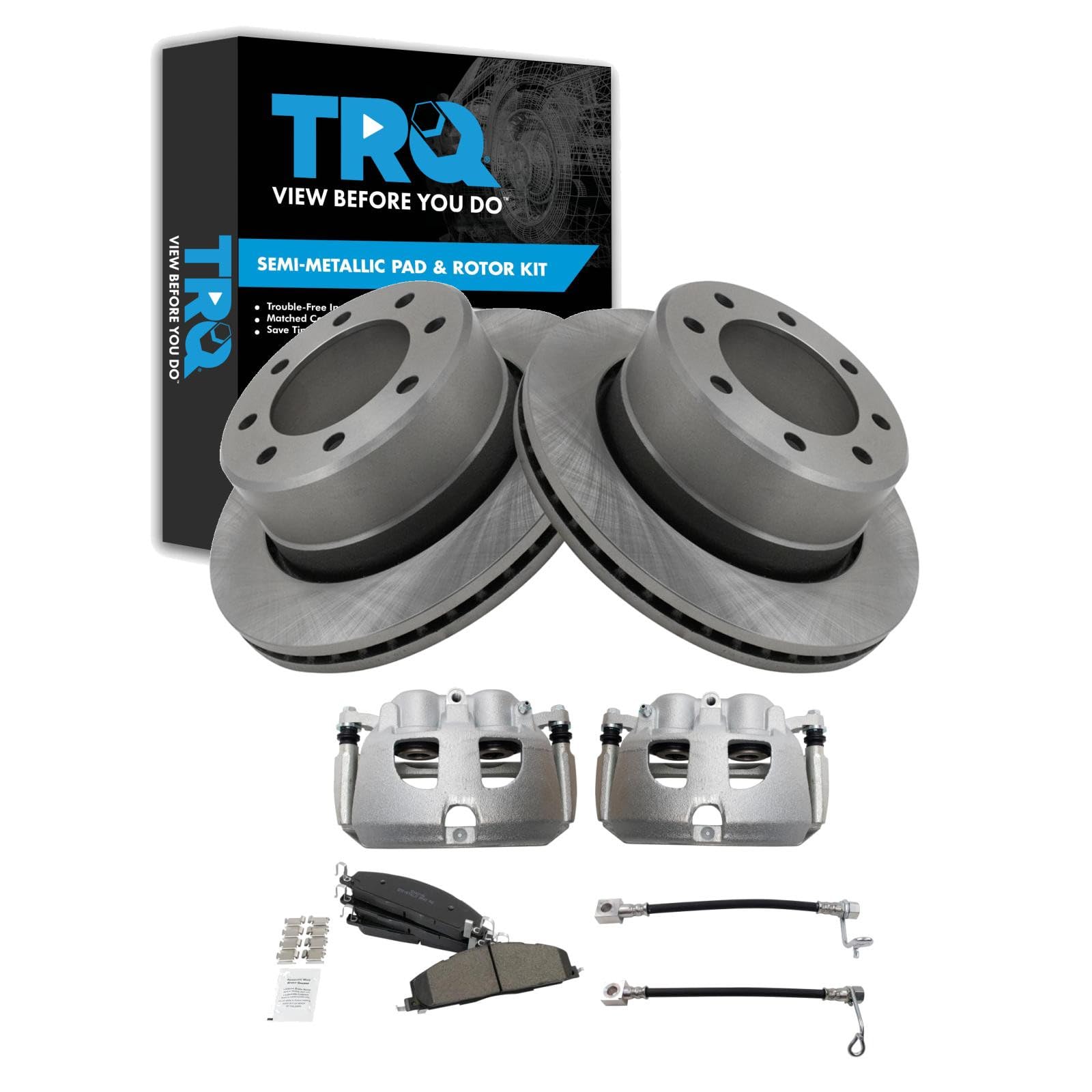 TRQ Rear Brake Pad &amp; Rotor Kit Semi-Metallic Compatible with 2014-2014 Ram 2500
