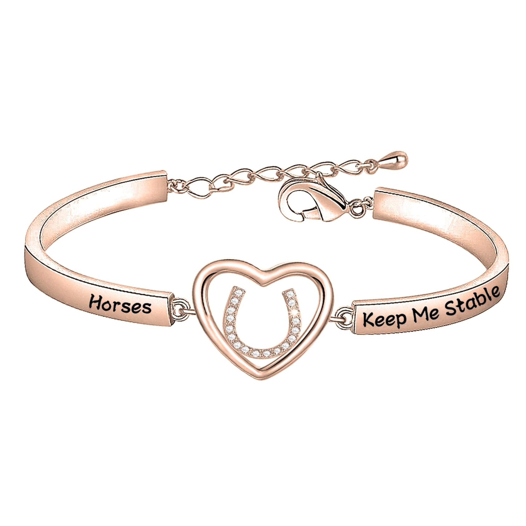 FEELMEM Horse Snaffle Bit Crystal Easy Hook Clasp Charm Bracelet Equestrian Jewelry Good Luck Gift