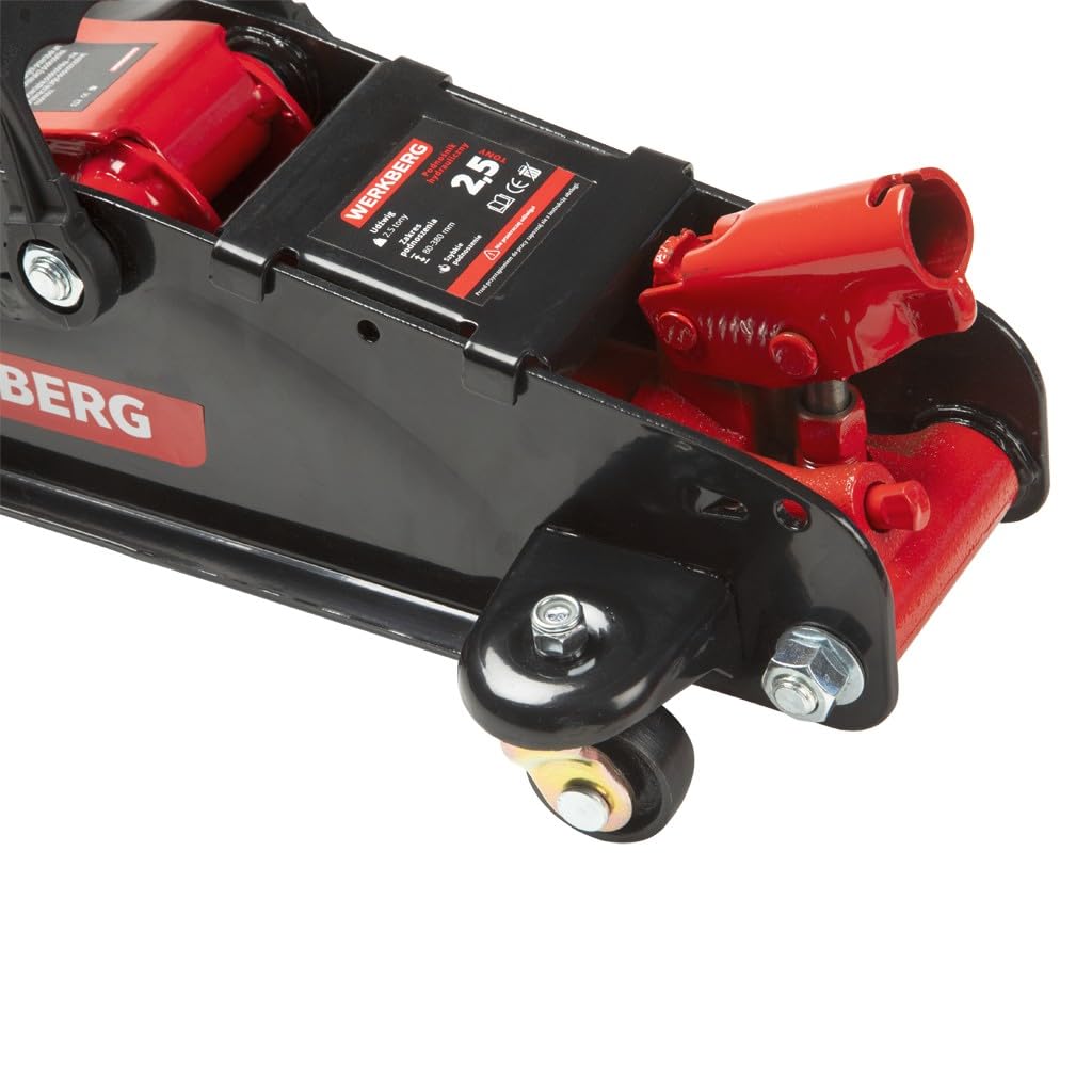 Cric idraulico per auto a basso profilo 2,5T 80-360 mm, rana da officina con valvola di sicurezza e blocco, rosso