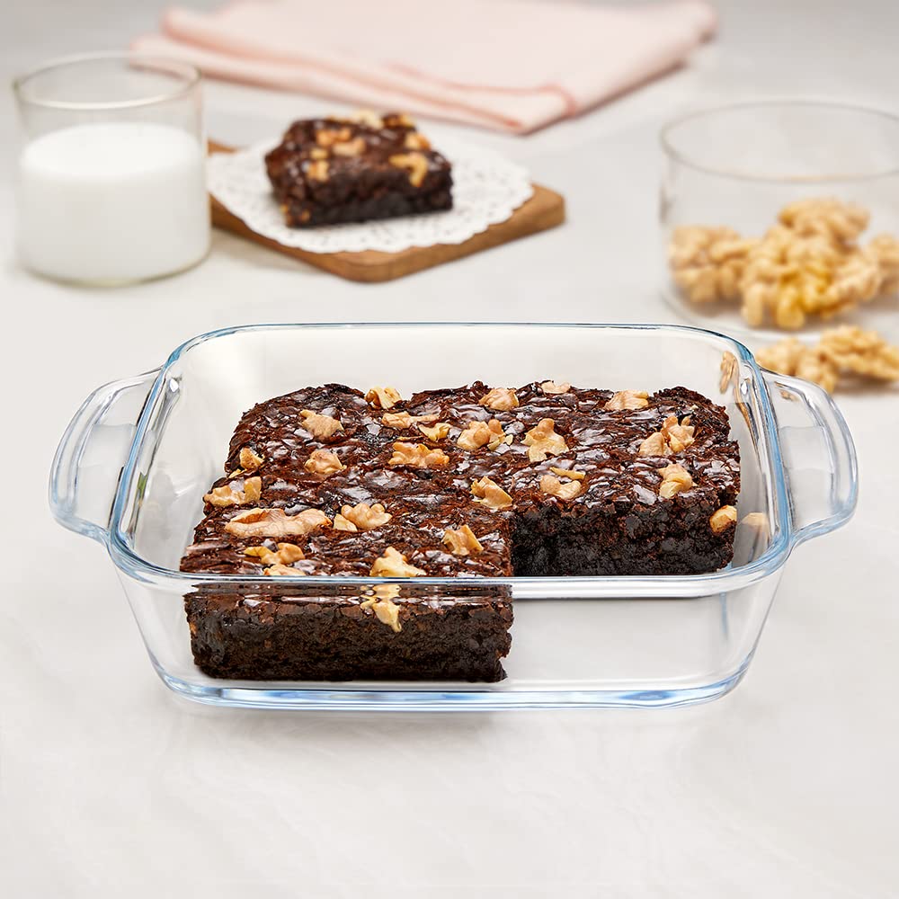Borosil 800ml Baking & Serving Dish with Handle | Square Shape Bowl    Container | Borosilicate Glass Bakeware and Serveware Casserole Dish Tray | Microwave, Oven & Dishwasher Safe | Transparent - Image 2 thumbnail