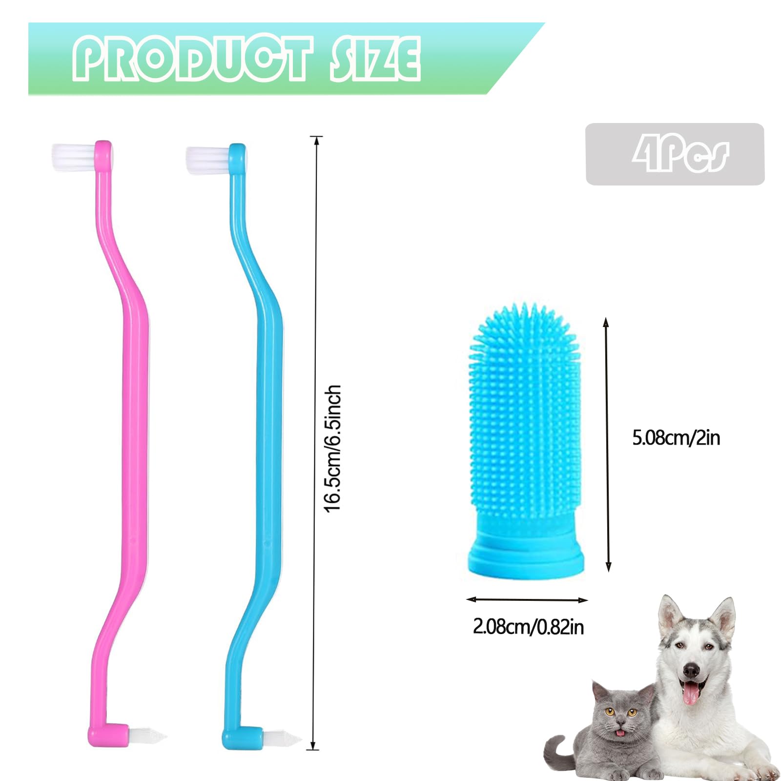 2Pcs Small Dog Toothbrush and 4Pcs Cat Finger Toothbrush, Reusable Flexible Cat Tooth Brush (Blue, Pink), 1 count (Pack of 6) - Image 2