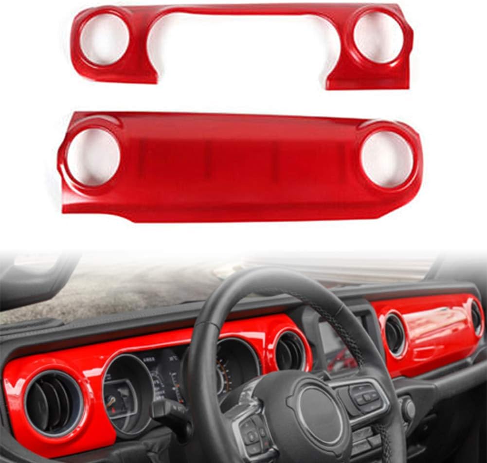 Liru Red Front Central Console Dashboard Dash Panel Trim Interior Accessories for Jeep Wrangler JL 2 Door 4-Door 2018 2019 2020