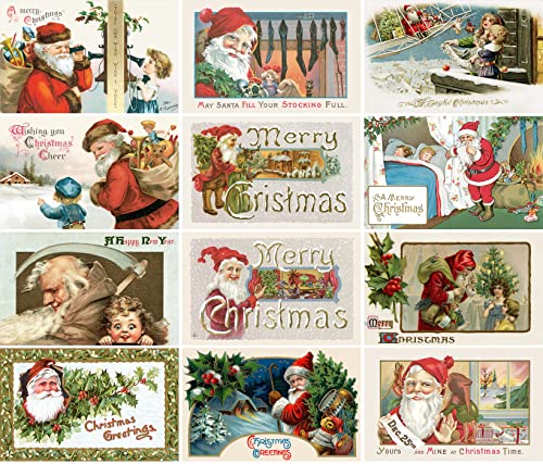 Image of PIXILUV CHRISTMAS SANTA (Pack of 12) Notecards Small Greeting Cards # Joyful Christmas Santa Claus~ Vintage Christmas Postcards Reprint
