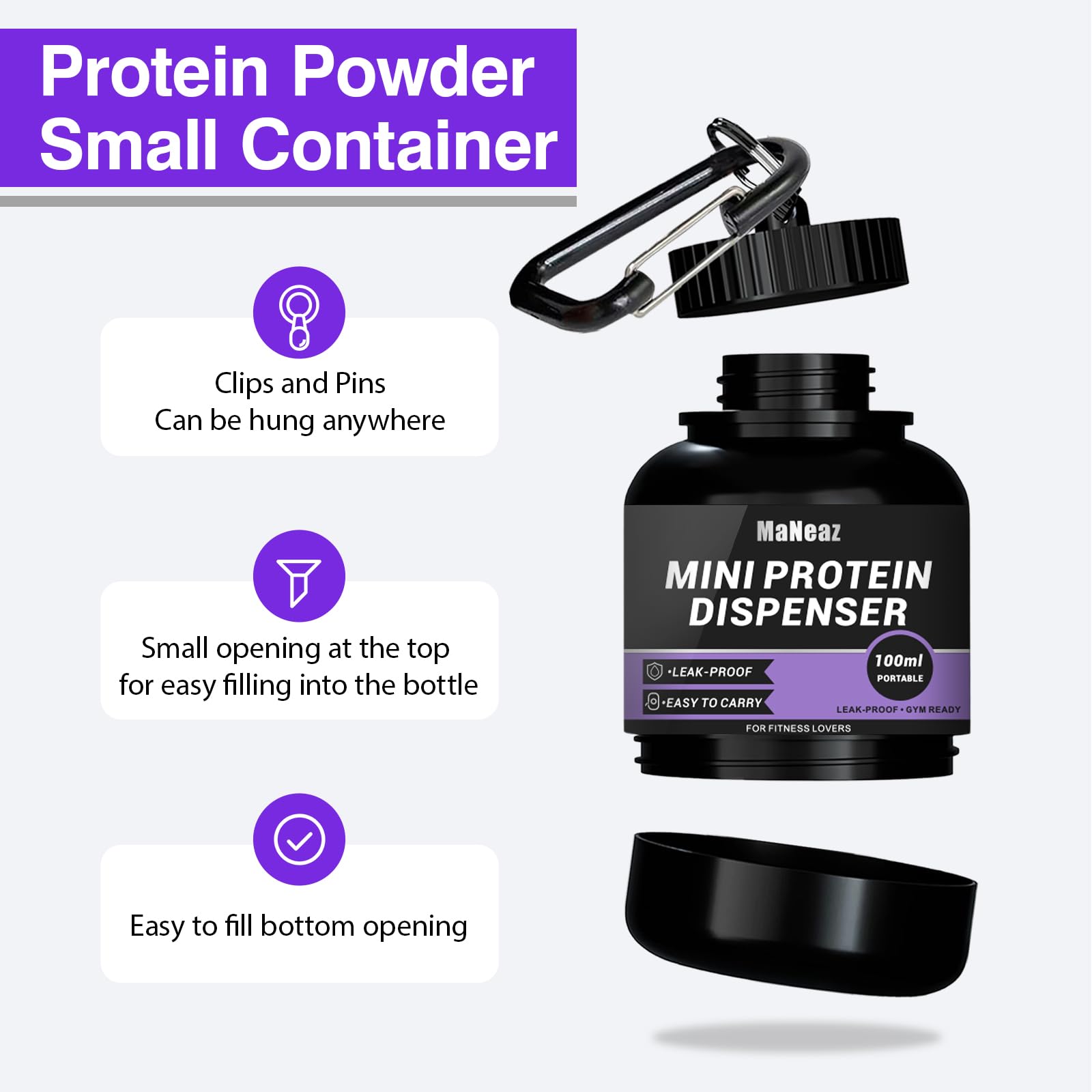 2 Piezas 100Ml Mini Distributore Di Proteine ​​In Polvere Contenitore E Imbuto Per Proteine Portatili Per Palestra Per Palestra Fitness Cross Training Sollevamento Pesi