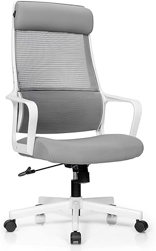 Miniatura 8 de Giantex Silla de oficina de malla con respaldo alto con reposacabezas calefactor y reposabrazos de apoyo lumbar, silla ergonómica de escritorio para