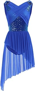Women's Lyrical Dance Costume Sequin Flower Lyrical Dress Asymmetric Flowy Tulle Skirt Contemporary Dance Costumes - Buy now