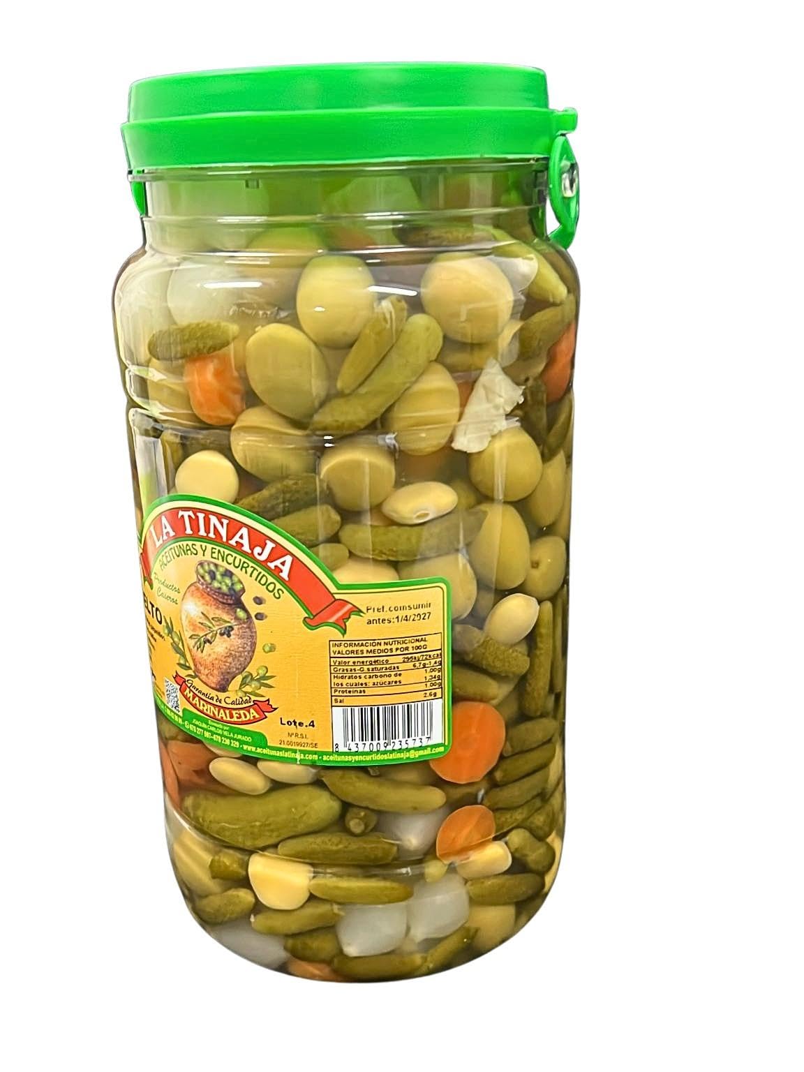Cóctel de Aceitunas, Pepinillos, Cebollitas y Verduras - Bote 2,9kg (1,75kg Escurrido) - Mix Aperitivo Sabor Anchoa