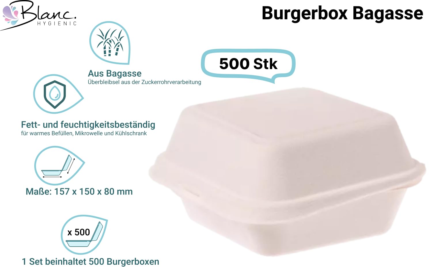 Bagasse-Burgerbox IP6 – 500 Stück