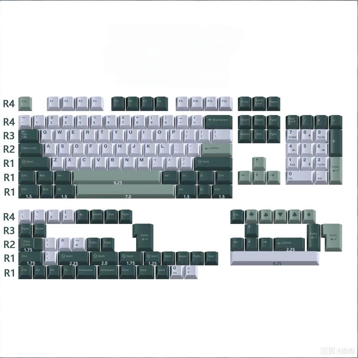 Green Botanical Dye-sub Keycaps, 163 Keys Cherry Profile, Double Shot Keycaps Set, Custom Key caps for MX Switches Mechanical Keyboard(Botanical)