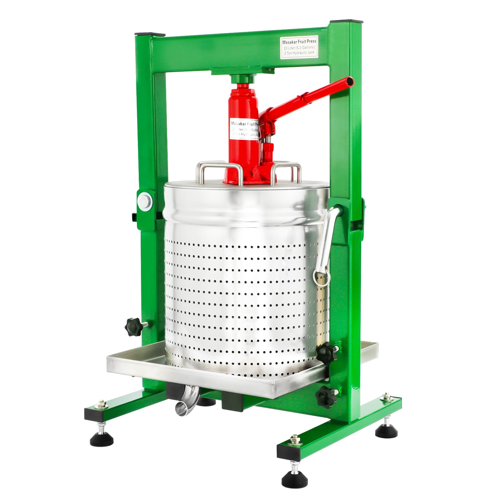 5.28 Gallon / 20L Fruit Press - Hydraulic Jack. 2 Ton Pressure. Part contact with Juice are AISI304 Stainless Steel. Combo with Apple Crusher Grinder Mill. Wine Cider Making Squeezer (Green)