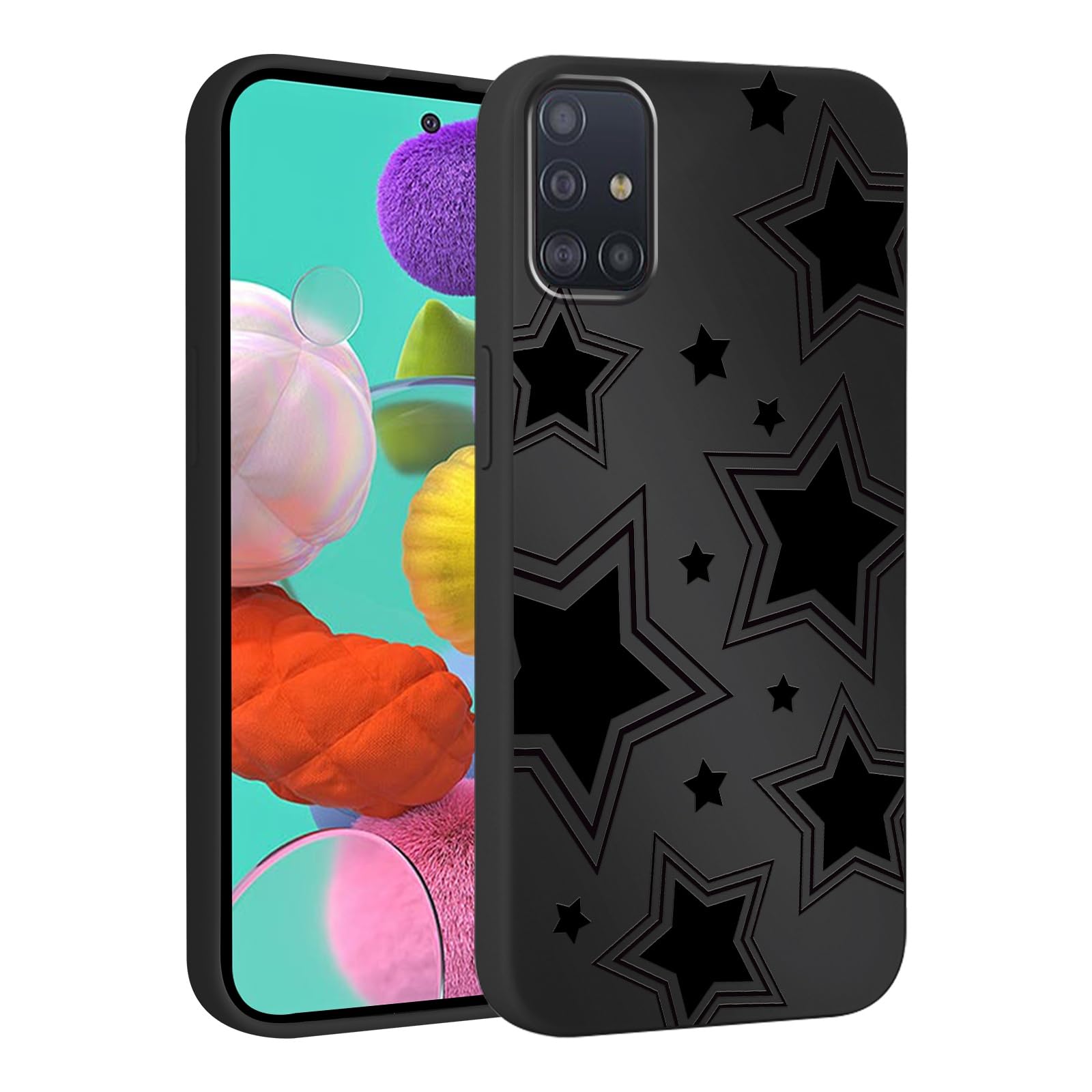 lioscre Cute Cool Star Phone Case for Samsung Galaxy A51 5G 6.5", Aesthetic Coquette Black Pattern Print Design Case Soft Slim Shockproof TPU