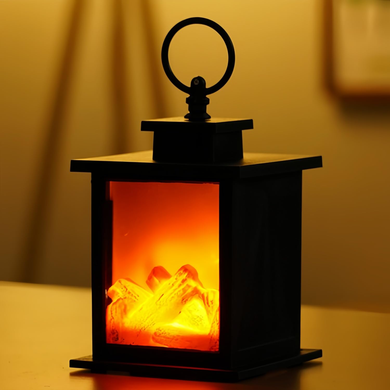 Simulated LED Fireplace Lantern Battery Powered Flameless Light With Simulation Flame Table Decorative Lamp Mini Fireplace Ornament for Cozy Home Decor Free Standing Electric Log Burner