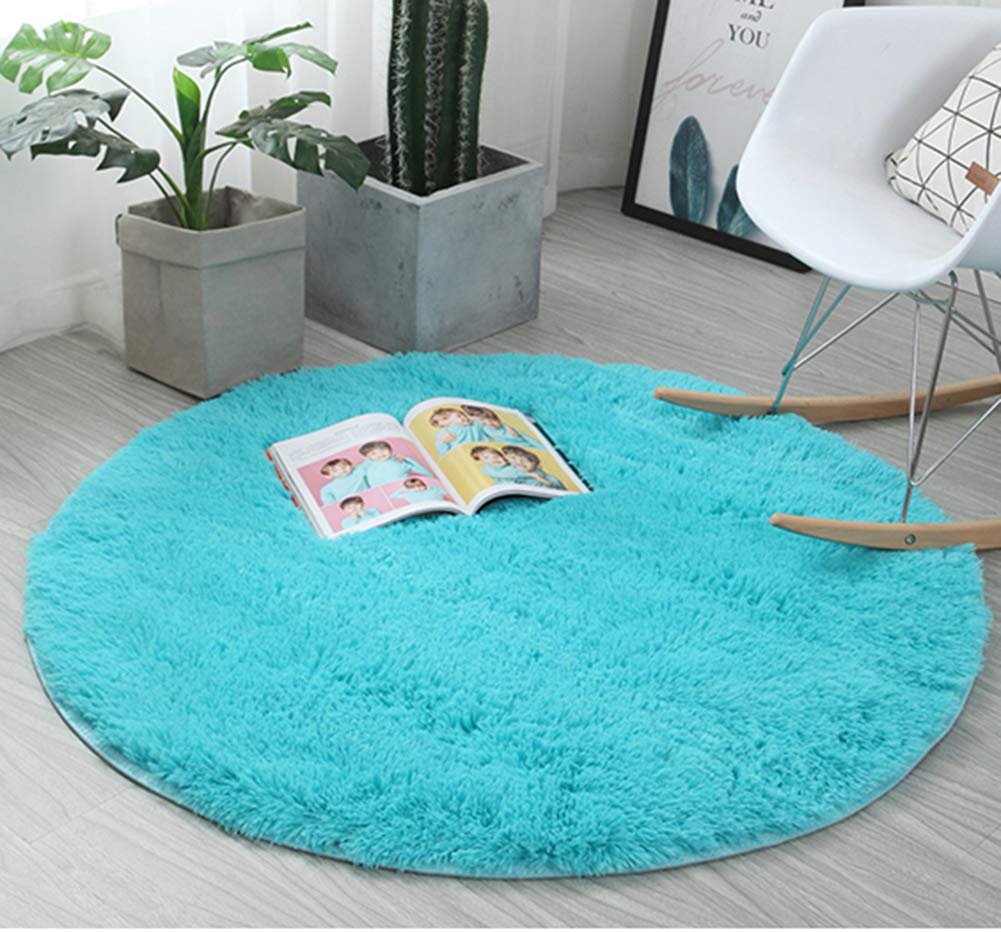 Insun Alfombra Shaggy de Pelo Largo Redondo Alfombra de Monocromática Decoración Interior Lavable Antideslizante para Sala de Estar y Dormitorio Azúl 100cm Diámetro