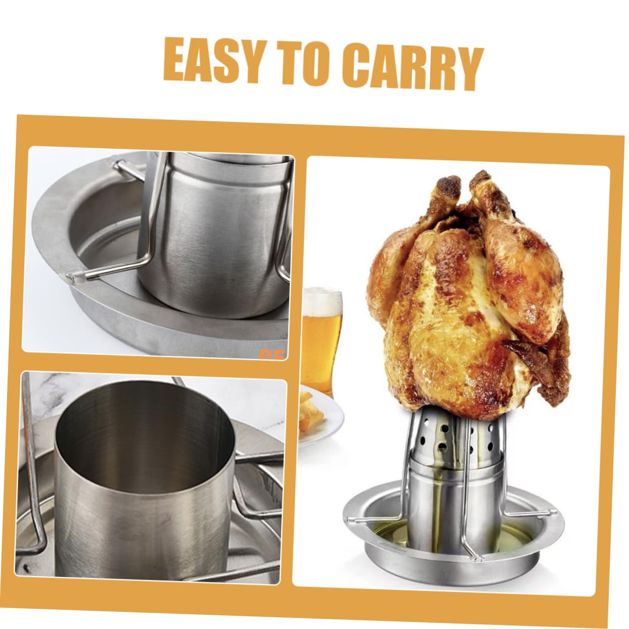 BESPORTBLE Supporto per Pollo in Acciaio Inox, Griglia Leggera e Compatta per Barbecue all’Aperto, Resistente e Facile da Pulire