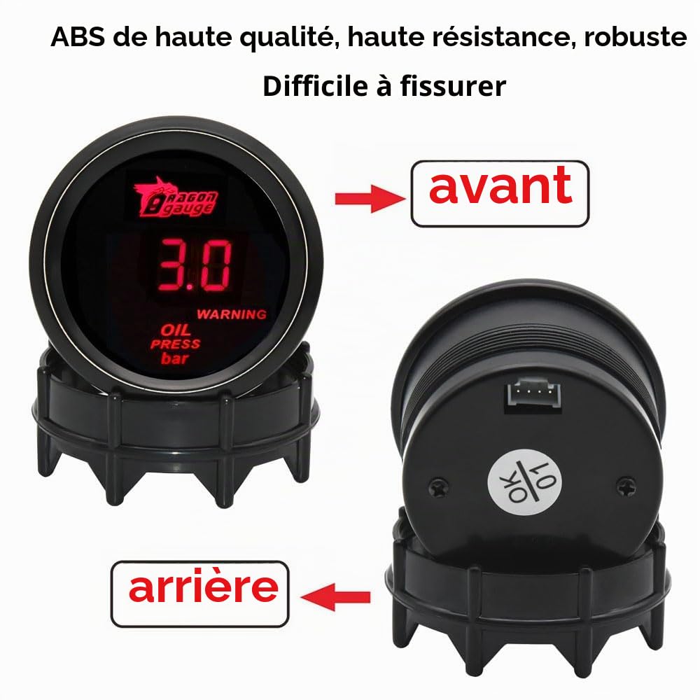 Voiture Jauge de Pression d'huile 2" 52mm Presse l'huile Manometre Bar Pression Huile Indicateur Jauge Rouge Lumière Numérique Pression Compteur Instruments avec Capteur