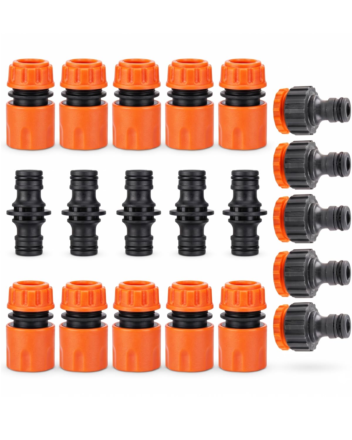 Hose Pipe Connectors Garden Hose Fitting Kit,10 Hose End Quick Connector,5 Double Male Snap Connector,5 HosePipe Tap Fitting 1/2 Inch and3/4 Inch Size 2-in-1