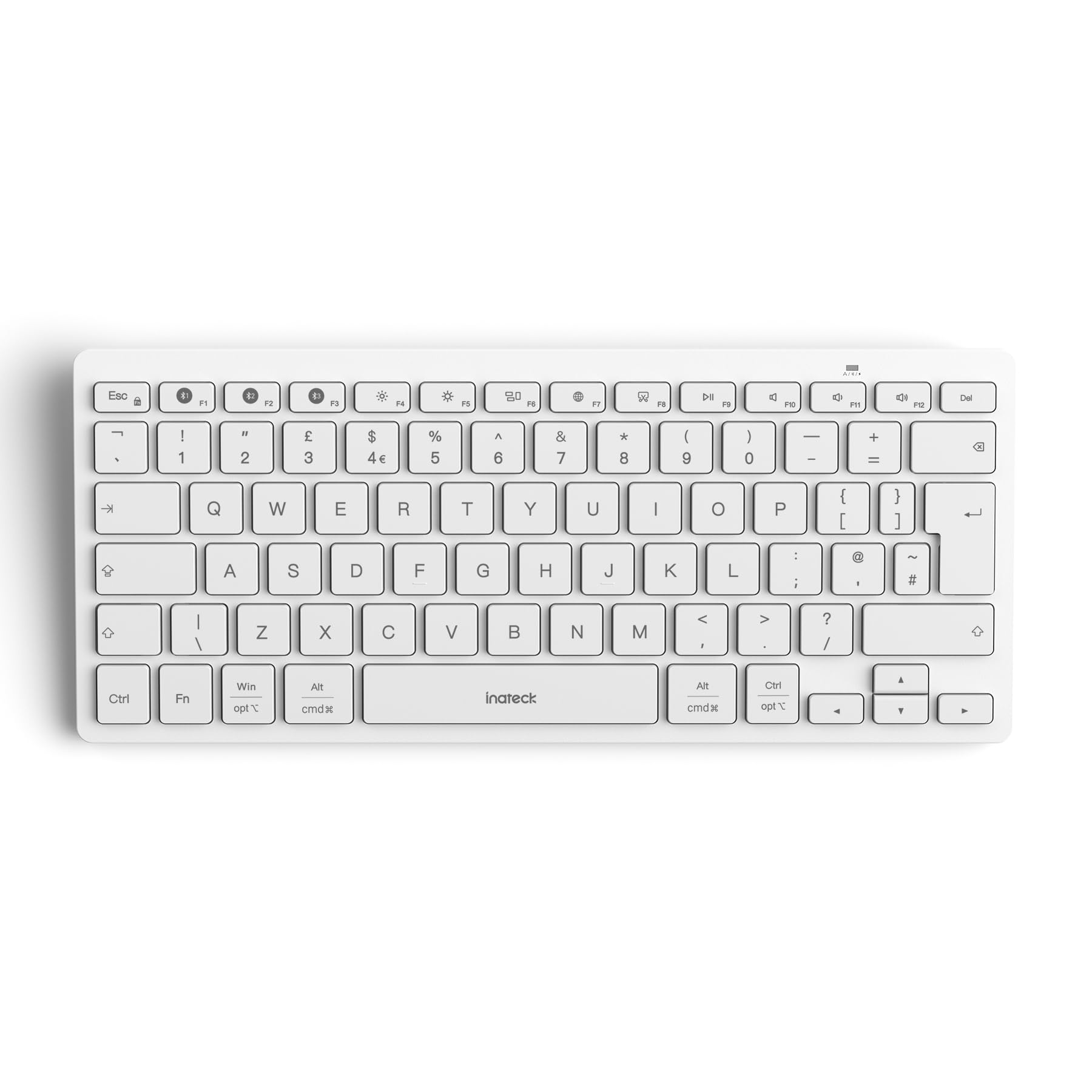 Inateck Bluetooth Keyboard for 3 Multi-Device, UK Layout Compact Wireless Keyboard for iPad Pro/Air/Mini/Windows/Android/iOS/Tablet/PC, Ergonomic Design with Media HotKeys, Slim and Portable, White