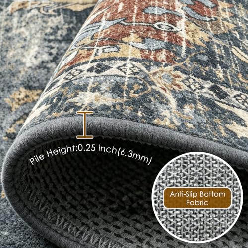 Image of RUGSURE Washable Area Rugs - Perfect for Living Room, Bedroom, Kids Room, Nursery - Stain & Water Resistant Non-Slip, Pet & Child Friendly, Vintage Tribal Area Rugs (Rust, 5' x 7')