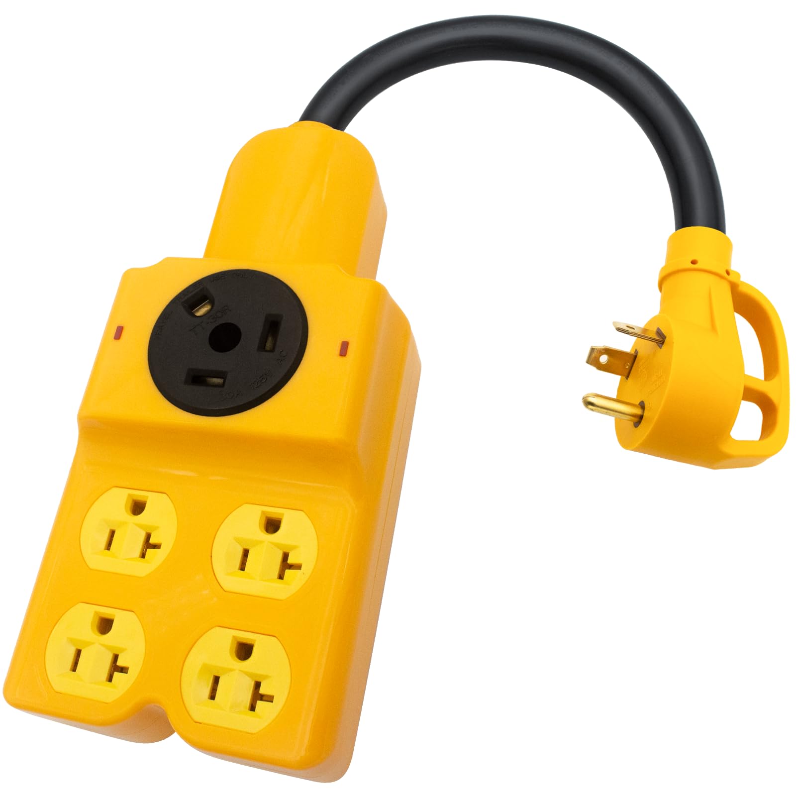 Hoeine 30 Amp to 20 Amp Adapter, RV 30 Amp to 110 Adapter NEMA TT-30P to TT-30R and 4X 5-20R / 5-15R Heavy Duty Power Distribution for Generators