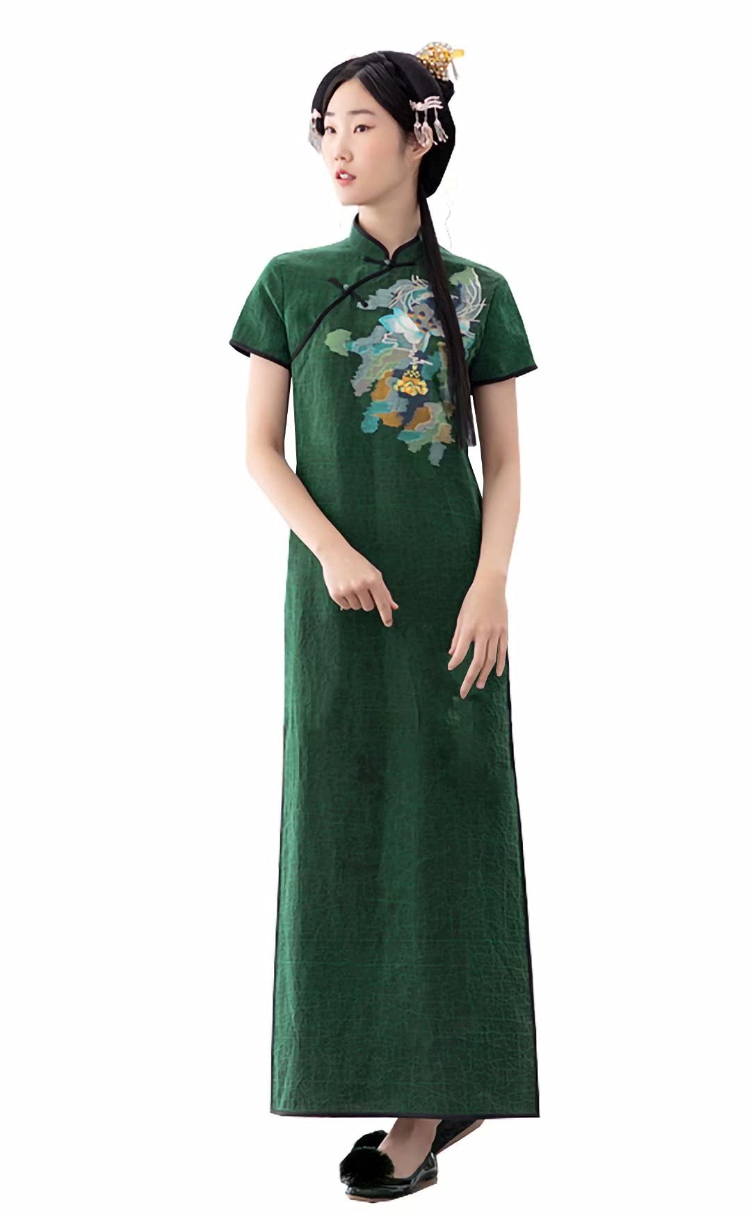 HangErFengEmbroidery Chinese Silk Fragrant Cloud Yarn Long Traditional Oriental Women Dress 2392