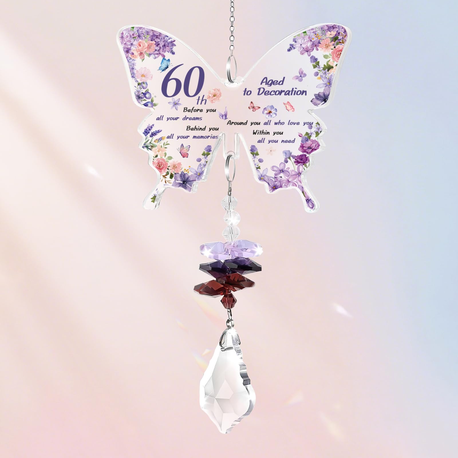 Unusual Gifts for Female 60th: Butterfly Acrylic Crystal Suncatcher - 60th Birthday Gifts for Women Mum Sister Wife Friends