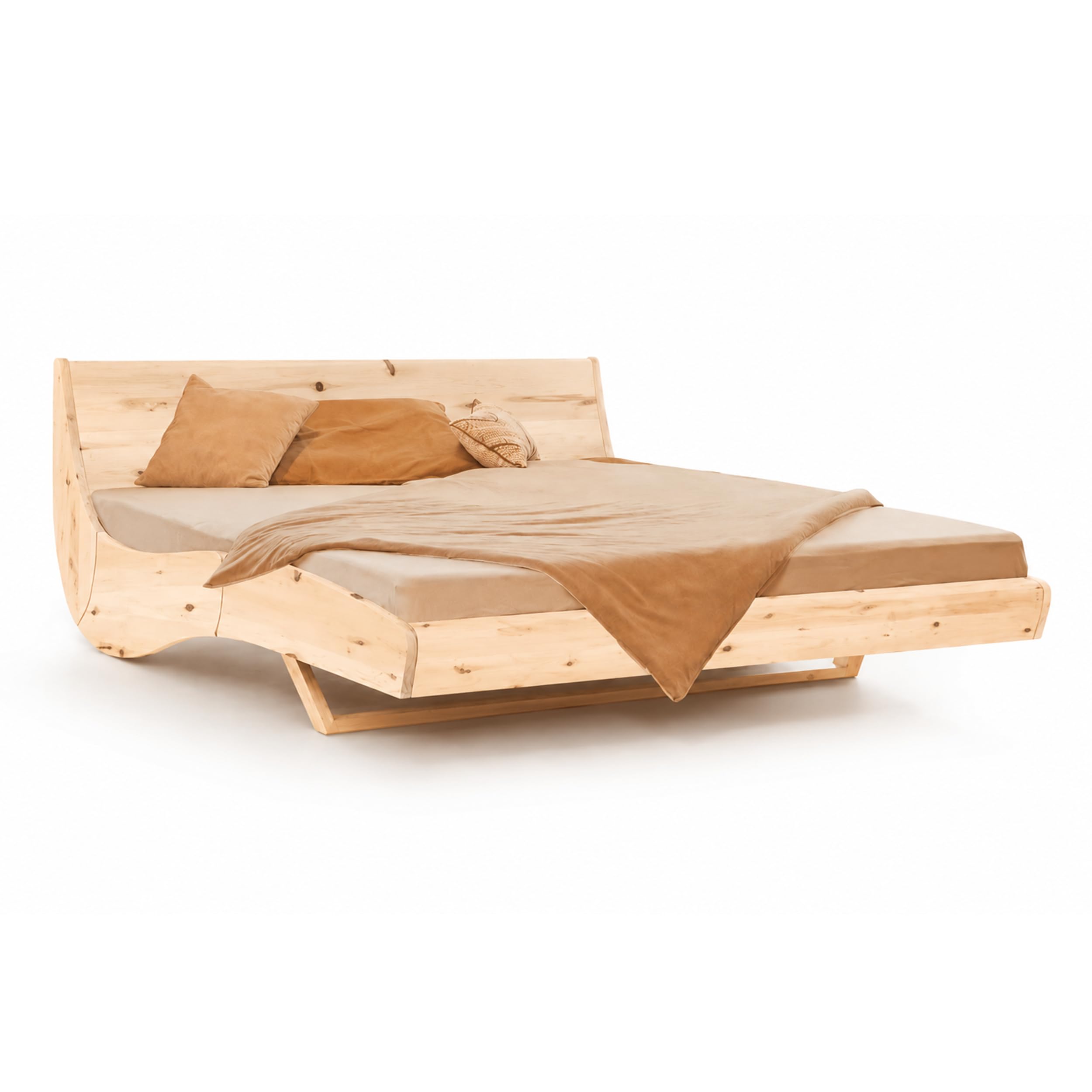 Geborgenschlafen FLESSA Massivholzbett 180 x 200 cm | Schwebebett aus unbehandeltem Zirbenholz mit verborgenem Rahmen | höhenverstellbar 31–39,5 cm | holzbett inkl. GS-Start Lattenrost