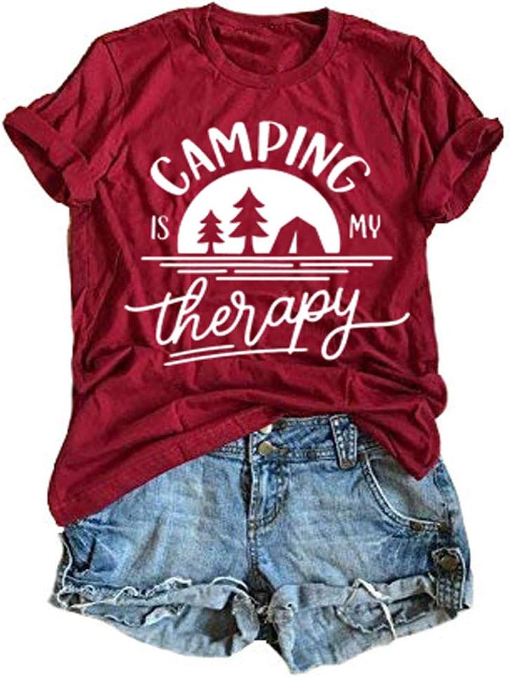 YourTops Women Camping is My Therapy T-Shirt Tee Graphic Camper T-Shirt