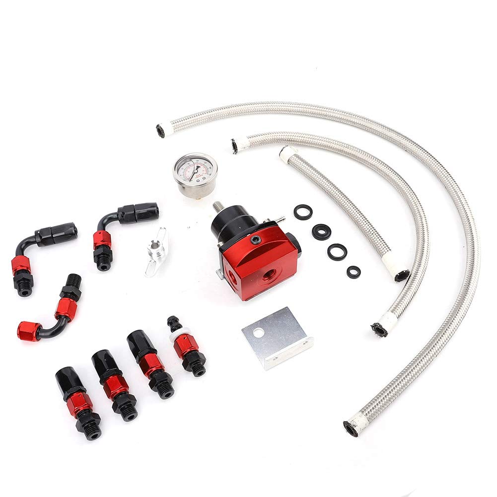Akozon Uniwersalny Zestaw Regulatora Ciśnienia Paliwa 0-100 Psi ze Wskaźnikiem - Port 6An T6061 Aluminium do Osiągów i Tuningu Samochodów