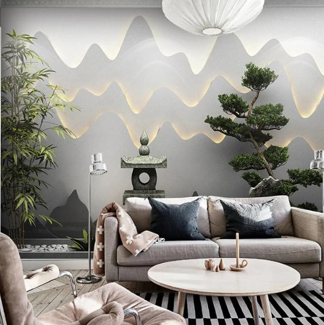 Papier peint photo 3D vert pour masquer un mur vide et décorer le salon