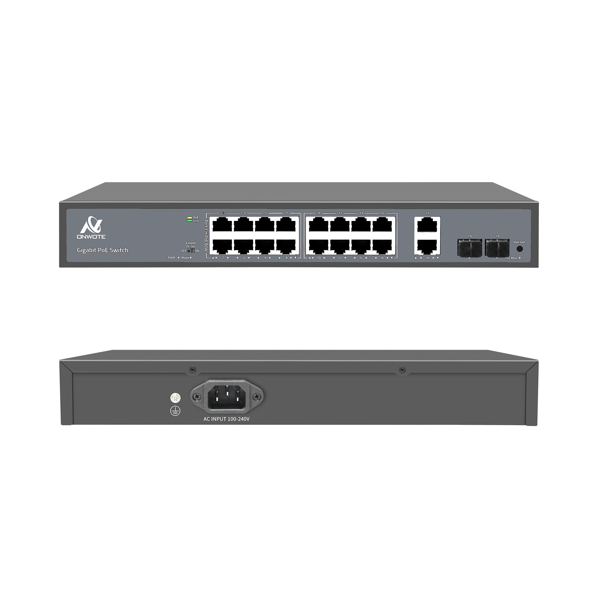 ONWOTE 16 Port Gigabit PoE Switch @300W, 16x1Gbps PoE Ports, 2x1Gbps SFP Ports, 2x1Gbps RJ45 Ports, Unmanaged Network Switch, Ethernet Splitter for NVR PoE Security Camera System-image-18