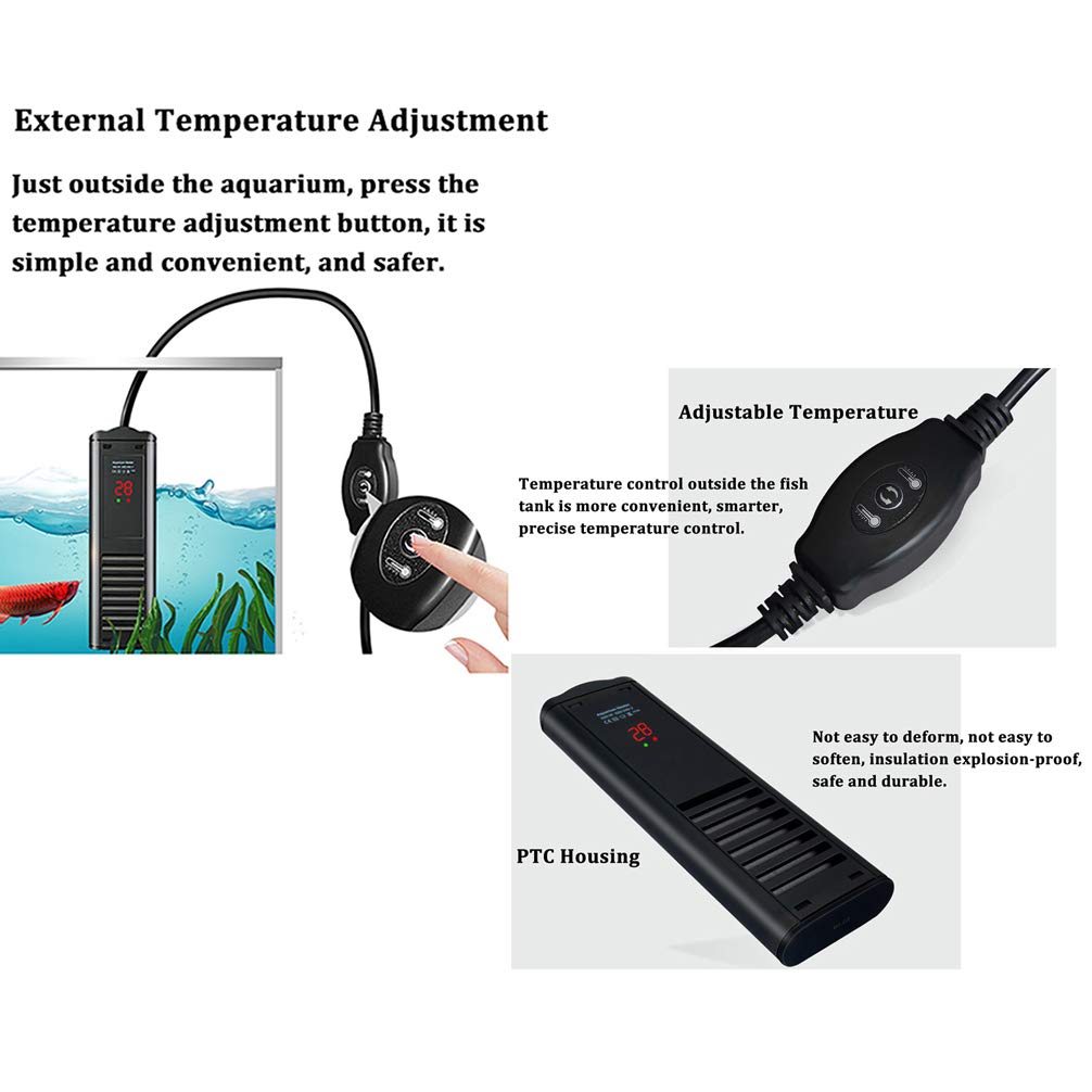 RXBFD Calentador de termostato de Acuario, Calentador de Tanque de Peces Sumergible Plano con termostato Ajustable, con Pantalla LED Inteligente de Temperatura y a Prueba de explosiones