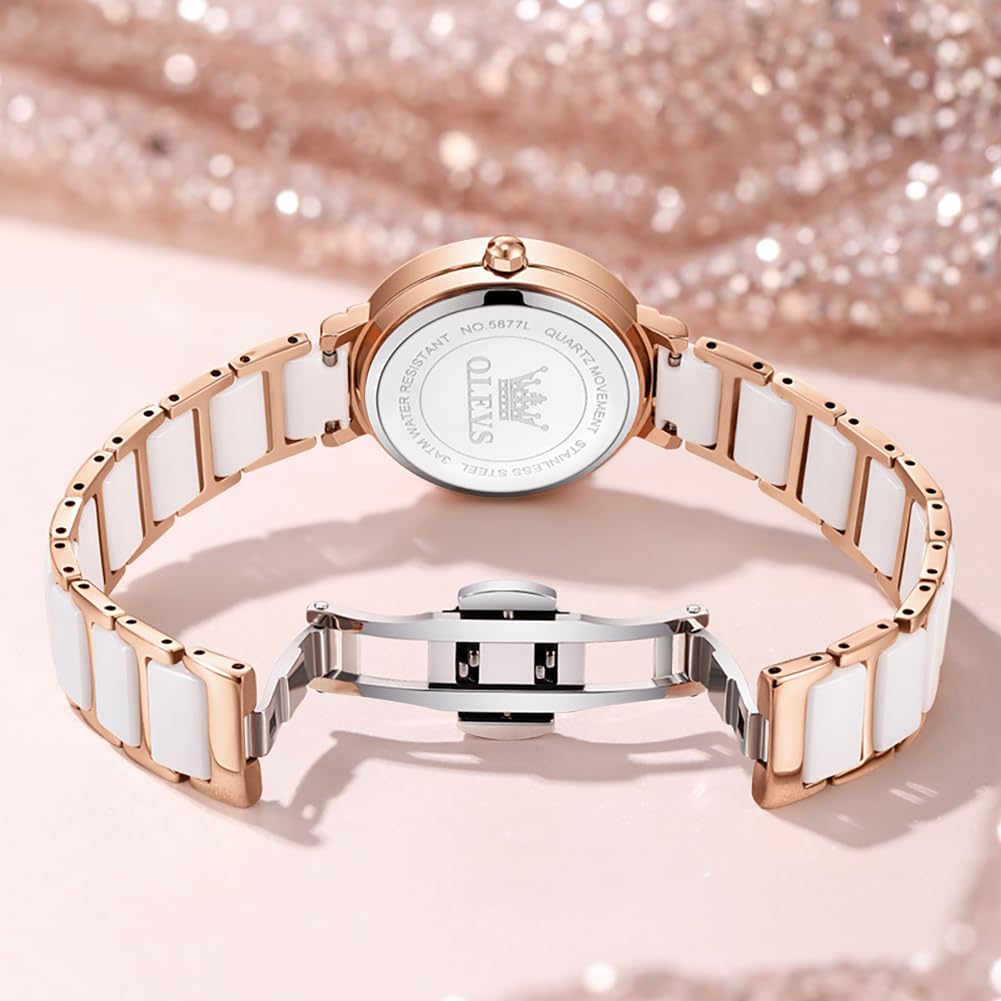 OLEVS Orologi da donna UK impermeabili al quarzo da donna in ceramica cinturino in acciaio inossidabile Montre Femme elegante regalo di compleanno per donne signore ragazze